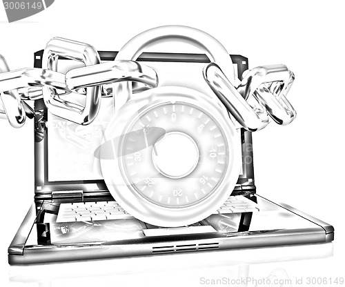 Image of Laptop with chains and lock.3d illustration