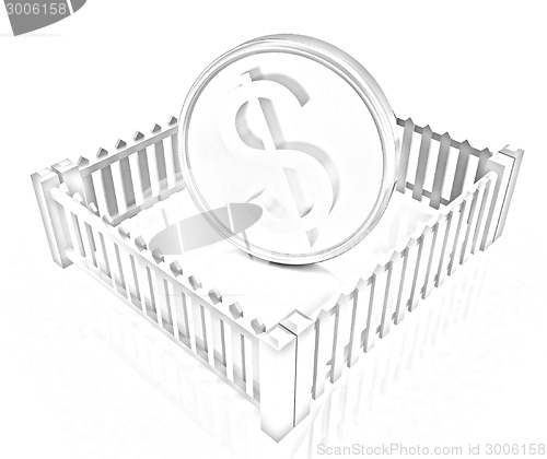 Image of Dollar coin in closed colorfull fence concept illustration 