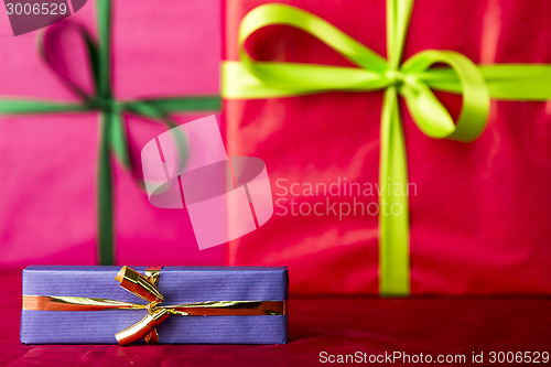 Image of Blue gift with golden bowknot
