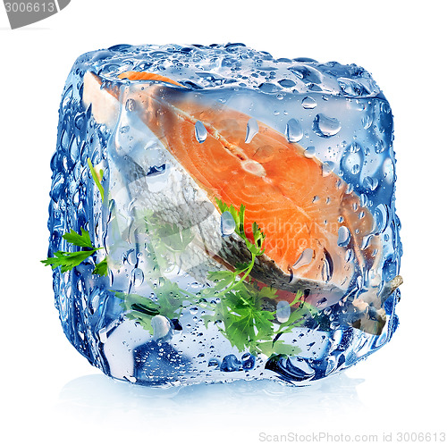 Image of Fish steak in ice cube