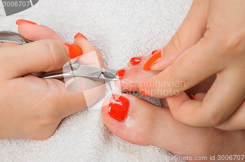 Image of pedicure process macro closeup