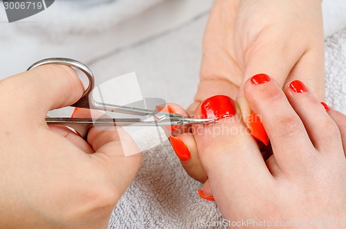 Image of pedicure process macro closeup