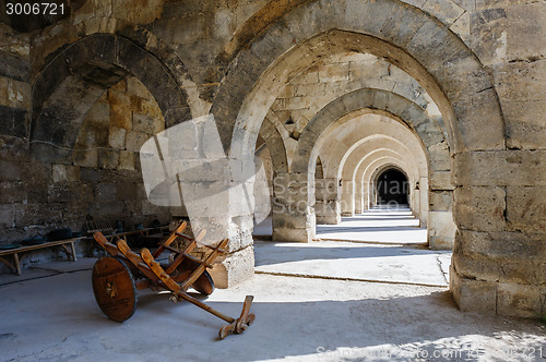 Image of arches and columns in Sultanhani caravansary on Silk Road, Turkey