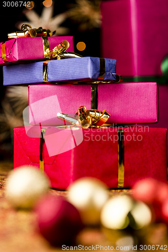 Image of Stack of Four Presents and Spheres