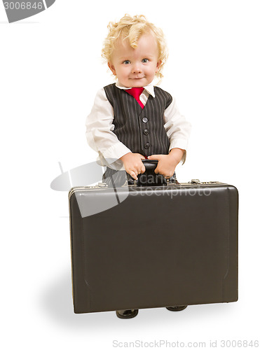 Image of Boy in Vest Suit and Tie with Briefcase On White