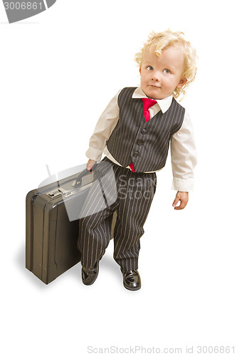 Image of Boy in Vest Suit and Tie with Briefcase On White