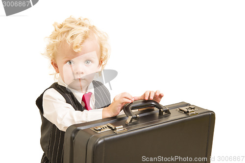 Image of Boy in Vest Suit and Tie with Briefcase On White