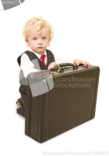 Image of Boy in Vest Suit and Tie with Briefcase On White