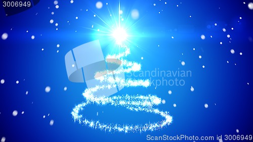 Image of Abstract Christmas tree. Snow falling.