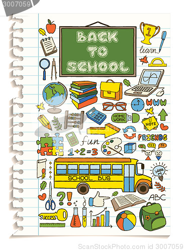 Image of Colorful doodle school icons set.