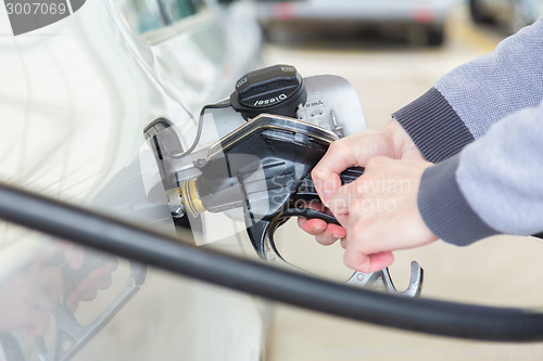 Image of Petrol being pumped into a motor vehicle car.