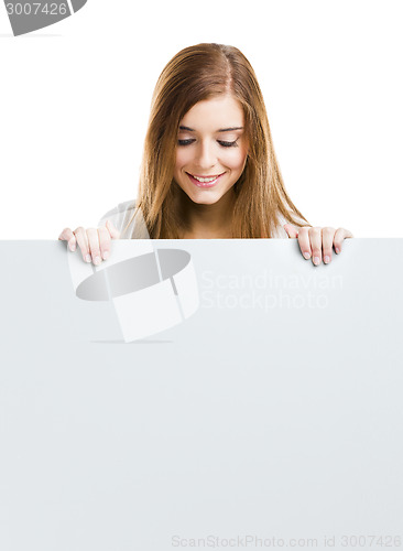 Image of Woman with a big blank board