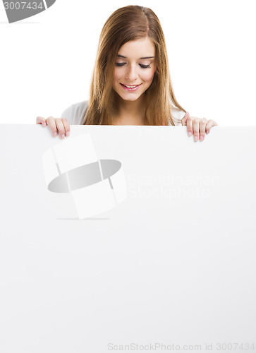 Image of Woman with a big blank board