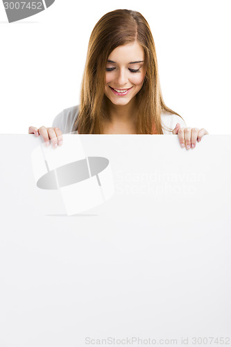 Image of Woman with a big blank board