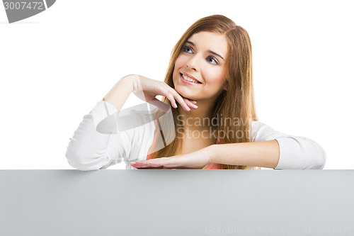 Image of Woman with a big blank board