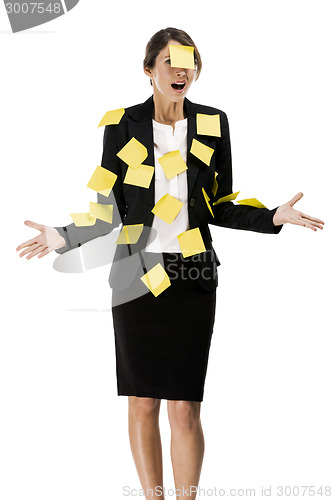 Image of Woman with yellow paper notes