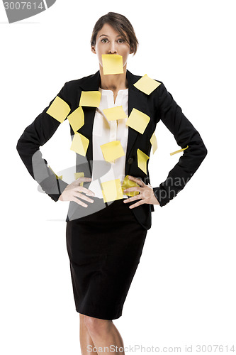 Image of Business woman with yellow paper notes