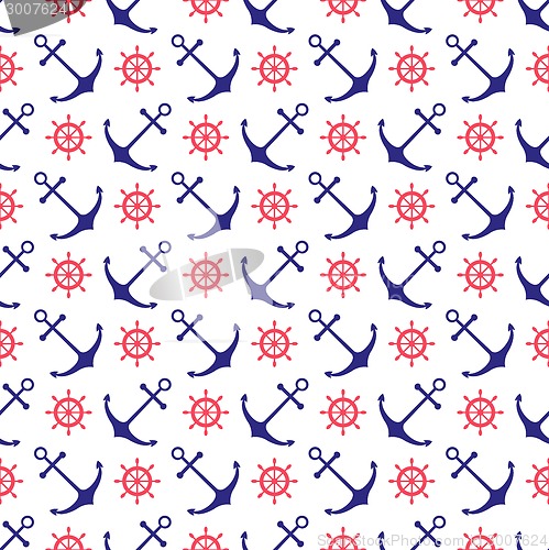 Image of Seamless nautical background with anchors and ship wheels.