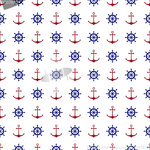 Image of Seamless nautical background with anchors and ship wheels.