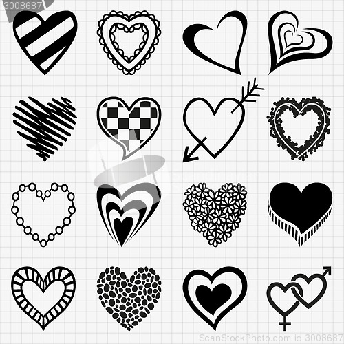 Image of Hand drawn set of heart icons