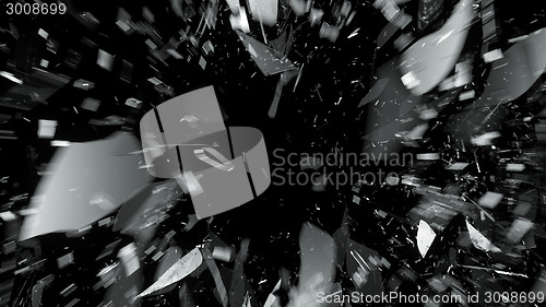 Image of Destructed or Shattered glass with motion blur on black