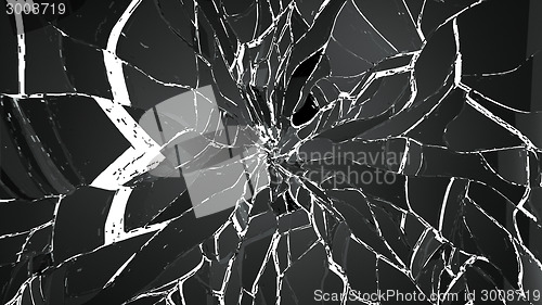 Image of Shattered small and large pieces glass on white