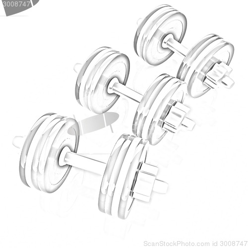 Image of Colorful dumbbells on a white background