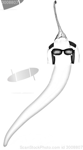 Image of chili pepper with sun glass and headphones front "face"