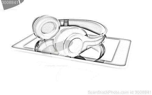 Image of a creative cellphone with headphones isolated on white, portable