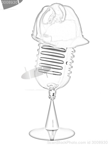 Image of New 3d concept of technology education with microphone and hard 