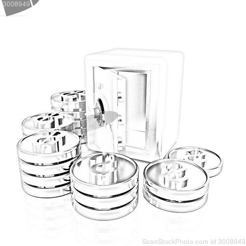 Image of open a bank vault with a bunch of gold coins. isolated on white.