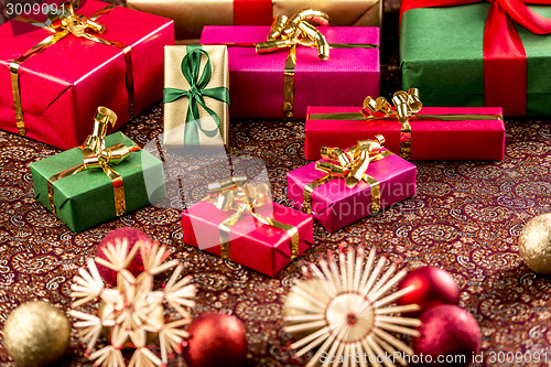 Image of Christmas Gifts on Richly Textured Cloth