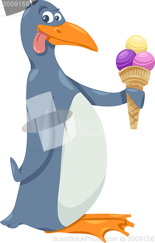 Image of penguin with ice cream cartoon