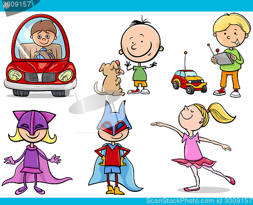 Image of cute little children cartoon set