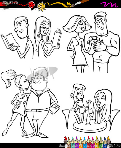 Image of couples set cartoon coloring page