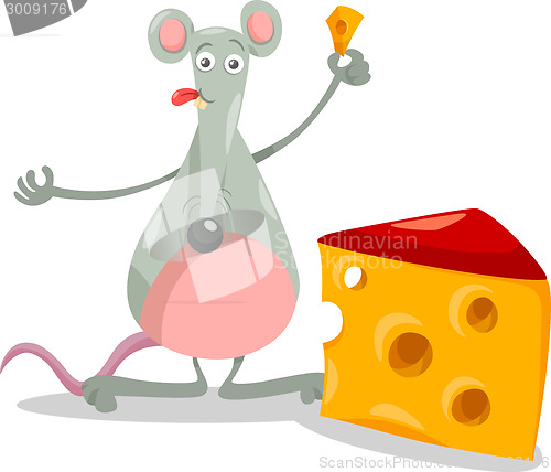 Image of mouse with cheese cartoon illustration