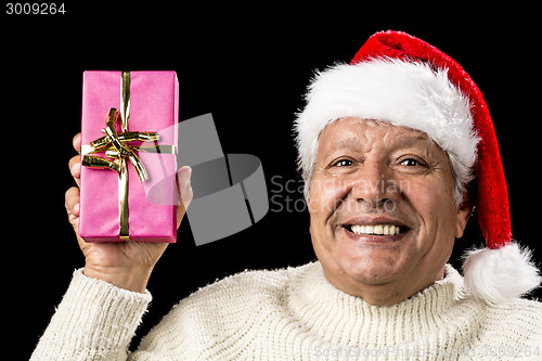 Image of Merry Old Man Showcasing A Pink Wrapped Present