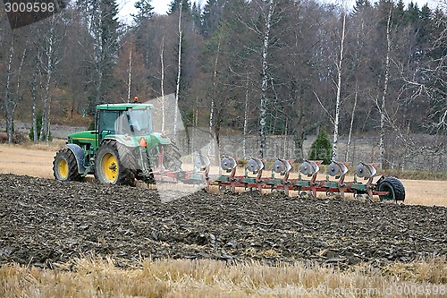 Image of John Deere 8100 Agricultural Tractor and Kverneland PB100 Plough