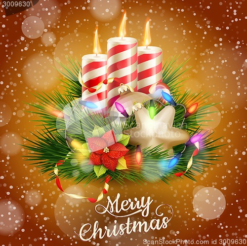 Image of Candles and Christmas ornaments. EPS 10