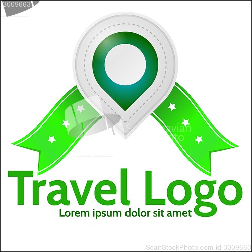 Image of Green geolocation marker vector emblem for travel