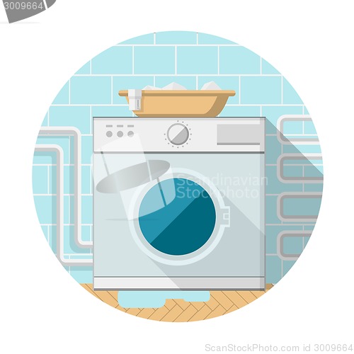 Image of Flat vector icon of washing machine in bathroom