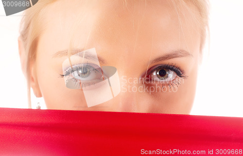 Image of Attractive woman with red tape