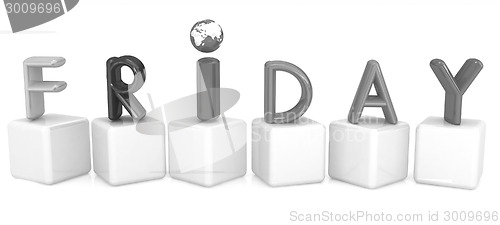 Image of Colorful 3d letters "Friday" on white cubes
