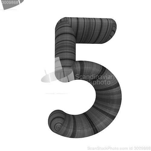 Image of Wooden number "5"- five on a white. 