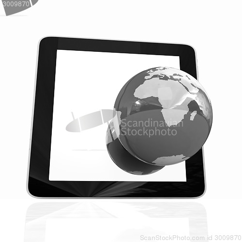 Image of Phone and earch on white background.Global internet concept