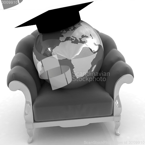 Image of 3D rendering of the Earth on a chair