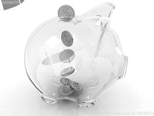 Image of glass piggy bank and falling coins