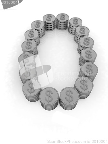 Image of the number "zero" of gold coins with dollar sign