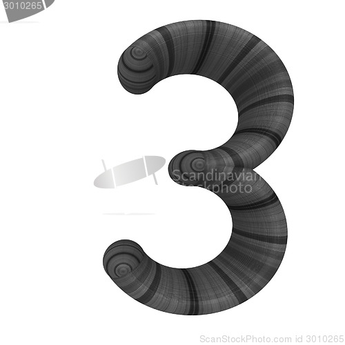 Image of Wooden number "3"- three on a white. 