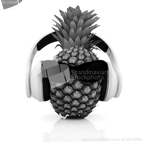 Image of Pineapple with sun glass and headphones front "face"